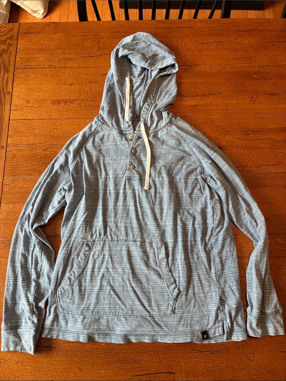 American Eagle Outfitters Light Blue Striped Hooded Pullover lightweight